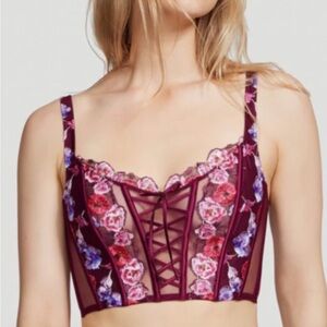 Victoria's Secret dream angels Burgundy floral embroidery corset bra lingerie